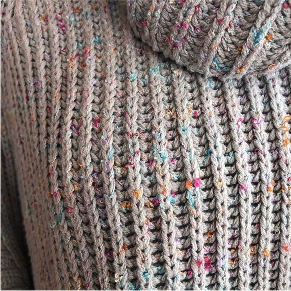 Free People | Cozy Oversized Cowl Neck Chunky Knit Sweater Grey w/ Rainbow Spec - Picture 3 of 13